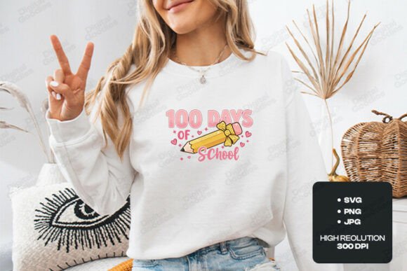 100 Days of School Cute Pencil SVG: Graphics for T-Shirt Designs & Editorial Use