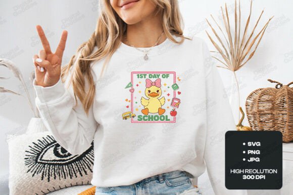 1st Day of School Cute Duck SVG: Graphics & T-Shirt Designs