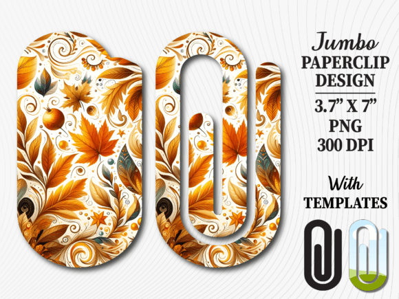 Autumn Leaf Watercolor Jumbo Paperclip Graphics for Crafts