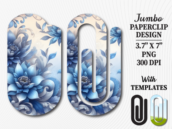 Blue Watercolor Peony Jumbo Paperclip Graphics