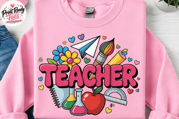 Colorful Teacher Sublimation PNG: Graphics for T-Shirt Designs