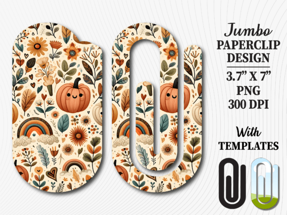 Fall Pumpkin Boho Floral Jumbo Paperclip Graphics