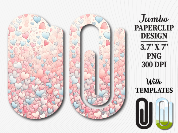 Pastel Heart Pattern Jumbo Paperclip Graphics & Crafts