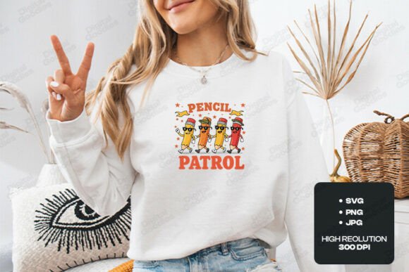 Pencil Patrol Cartoon School Design: Graphics for T-Shirt Designs & Editorial Use
