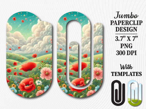 Red Poppy Meadow Jumbo Paperclip: Graphics for Crafts & Content