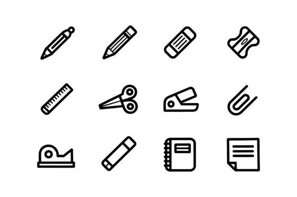 School Supply Outline Vector Icon Set: Graphics for Crafts