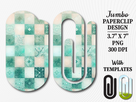 Teal Gingham Pattern Jumbo Paperclip Graphics
